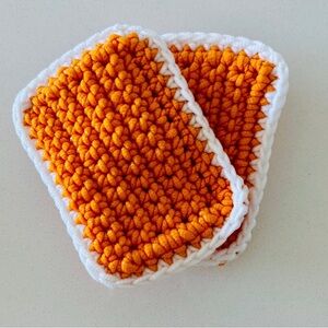 Handmade Orange and White Crochet Dish Scrubbies
